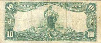 1902 $10.00. Des Moines, IA Blue Seal. VF.