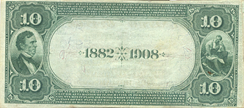 1882 $10.00. East St. Louis, IL Date Back. XF.