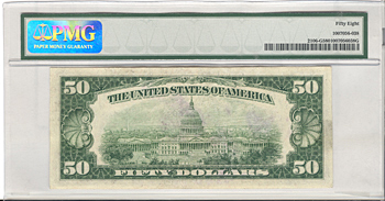 1934-D $50.00 Chicago. PMG AU-58.