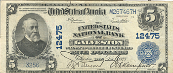 1902 $5.00. Galveston, TX Blue Seal. VF.