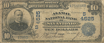 1902 $10.00. San Antonio, TX Date Back Blue Seal. VG.