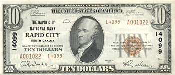 1929 $10.00. Rapid City, SD Ty. 2. CHCU.