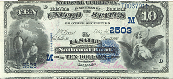 1882 $10.00. La Salle, IL Value Back. CU.