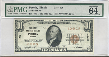 1929 $10.00. Peoria, IL Ty. 1. PMG CHCU-64.