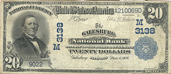 1902 $20.00. Galesburg, IL Blue Seal. F.