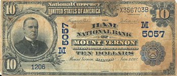 1902 $10.00. Mount Vernon, IL Blue Seal. VG.