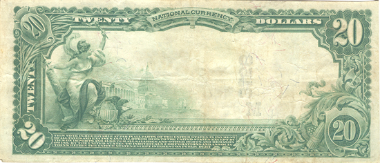 1902 $20.00. Metropolis, IL Charter# 3156 Blue Seal. VF.