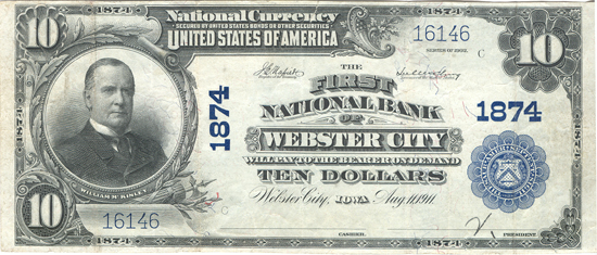 1902 $10.00 Blue Seal Webster City IA Charter# 1874 VF