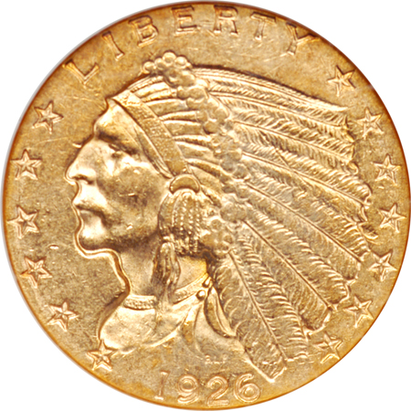 Five Indian Head Quarter Eagles. NGC AU-58.