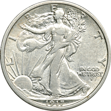 1917-D Obverse. AU-53.