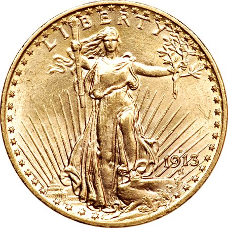 Three Saint-Gaudens Double Eagles.