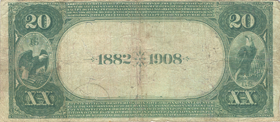 1882 $20.00. New York, NY Charter# 2598 Date Back. F.