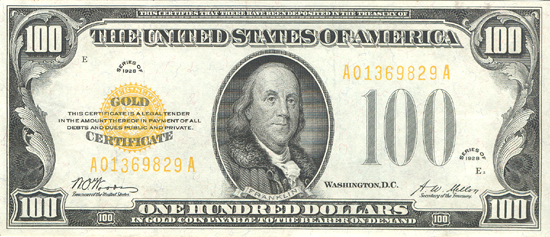 1928 $100.00. XF.