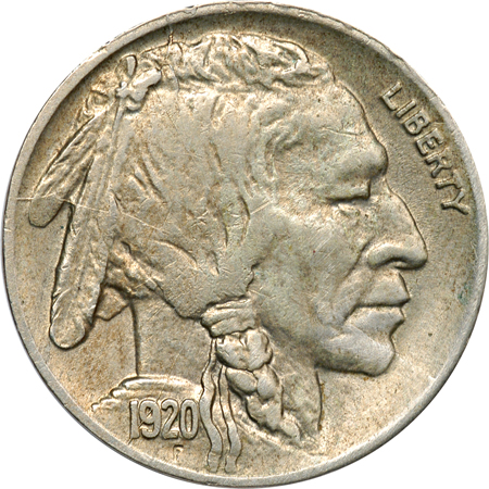 Five Buffalo Nickels. AU.