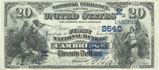 1882 $20.00. Cambridge, IL Charter# 2540 Value Back. XF.