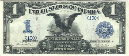 1899 $1.00. Date Below w/ Serial Number X100X. PMG CU-62.