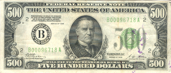 1928 $500.00 New York. XF.