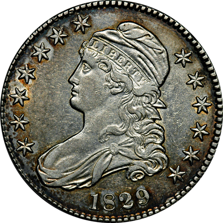 Two Capped Bust Lettered Edge Half Dollars.