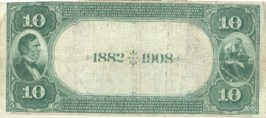 1882 $10.00. Paris, MO Charter# 5794 Date Back. F.