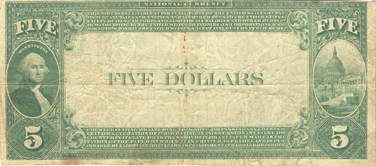 1882 $5.00. Cincinnati, OH Charter# 2495 Value Back. F.