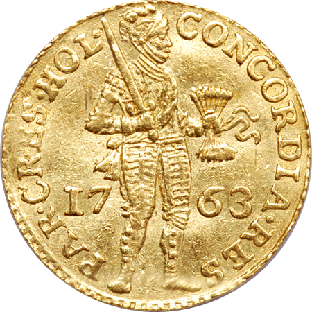 1763 Hollandia (Netherlands) Gold Ducat. ACG MS-60.