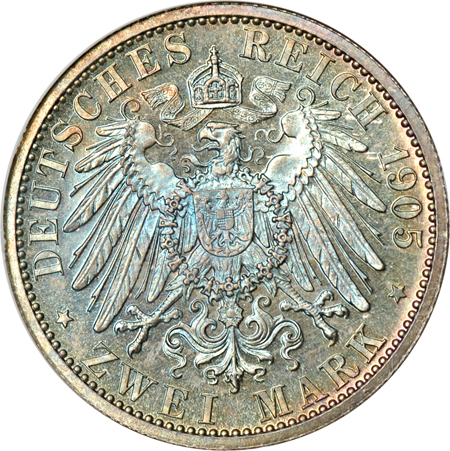 1905 Germany, Mecklenburg-Strelitz Two Mark. NGC Pf-66.