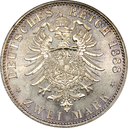 1888 Germany, Prussia Two Mark. NGC MS-64