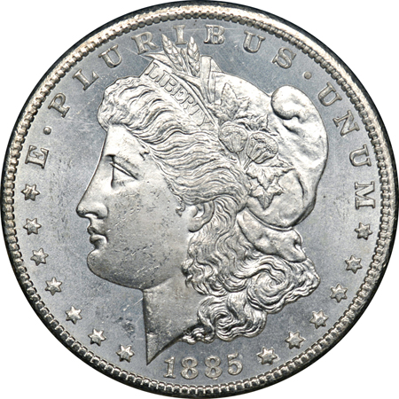 Two 1885-Dated Morgan Silver Dollars.  GSA MS-63.