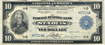 1918 $10.00 Saint Louis. VF.