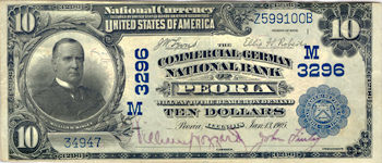 1902 $10.00. Peoria, IL Charter# 3296 Blue Seal. PCGS VF.