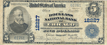 1902 $5.00. Chicago, IL Charter# 12227 Blue Seal. F.