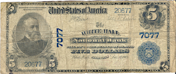 1902 $5.00. White Hall, IL Charter# 7077 Blue Seal. VG.