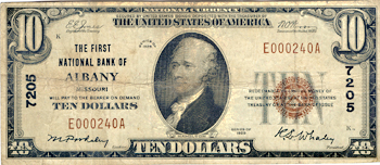 1929 $10.00. Albany, MO Charter# 7205 Ty. 1. F.