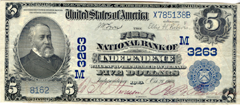 1902 $5.00. Independence, IA Charter# 3263 Blue Seal. XF.