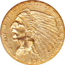 Five Indian Head Quarter Eagles. NGC AU-58.