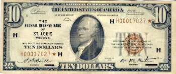 1929 $10.00 Saint Louis Star. VF.