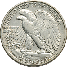 Two Walking Liberty Half Dollars.