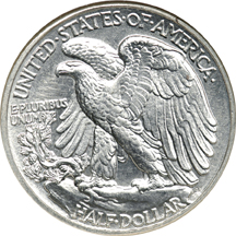 Two Walking Liberty Half Dollars.