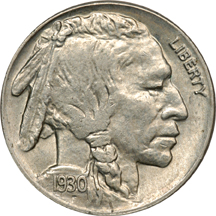 Five Buffalo Nickels. AU.