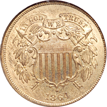 1864 Large Motto. NGC MS-64 RD.