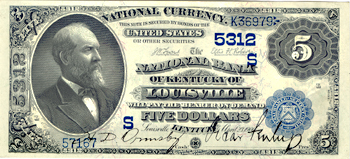 1882 $5.00. Louisville, KY Charter# 5312 Date Back. GemCU.