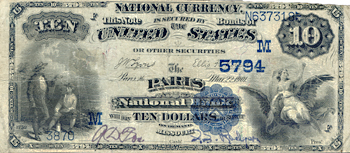 1882 $10.00. Paris, MO Charter# 5794 Date Back. F.