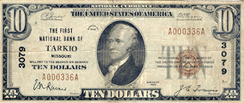 1929 $10.00. Tarkio, MO Charter# 3079 Ty. 1. F.