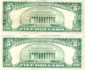 Two Sequential 1929 $5.00. St. Joseph, MO Charter# 8021 Ty. 1. XF.