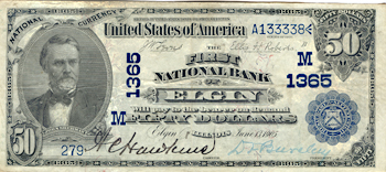 1902 $50.00. Elgin, IL Charter# 1365 Blue Seal Date Back. VF.