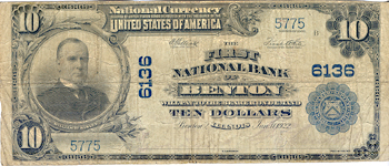 1902 $10.00. Benton, IL Charter# 6136 Blue Seal. VG.