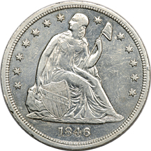 Two Seated Liberty Silver Dollars.