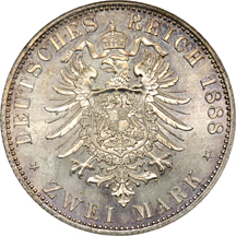 1888 Germany, Prussia Two Mark. NGC MS-64