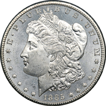 Two 1885-Dated Morgan Silver Dollars.  GSA MS-63.