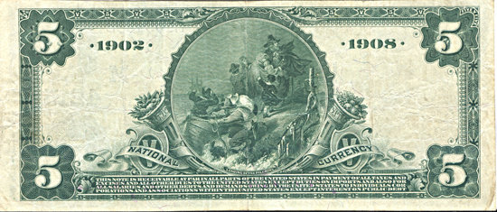 1902 $5.00. Plattsburg, MO Charter# 4215 Blue Seal Date Back. VF.